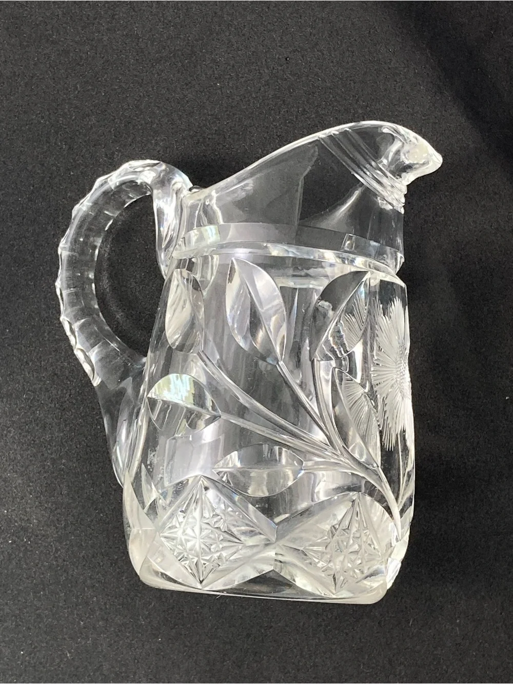 Antique 1900's Miniature Cut Crystal Floral Daisy pitcher jug